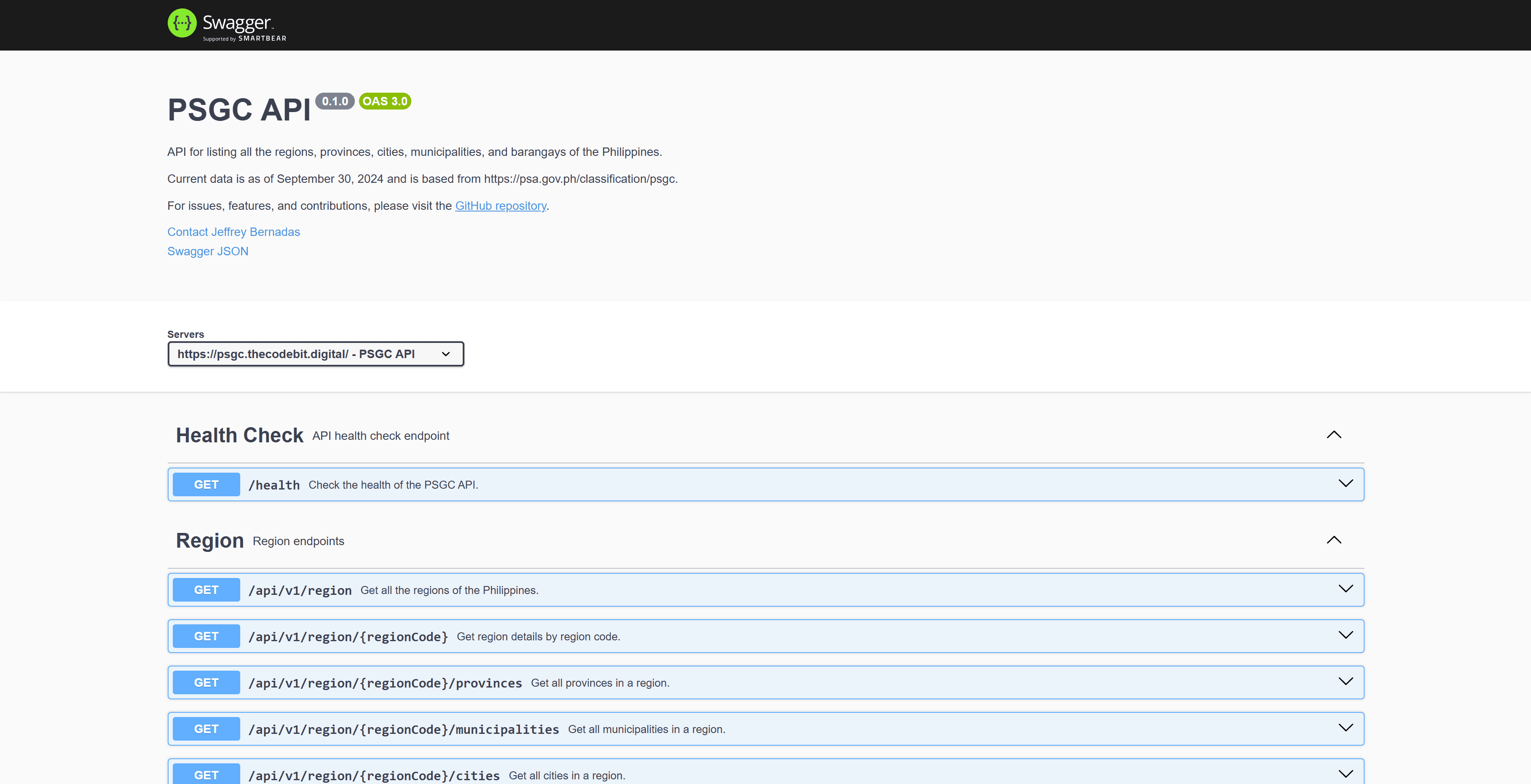 PSGC API screenshots